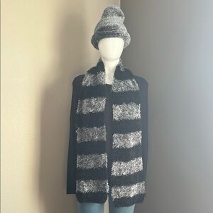 St. John’s Bay Black and Gray Striped Scarf and Hat Set